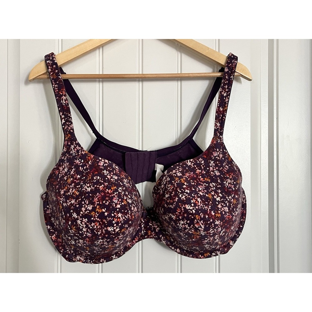Cacique Bra Women Size 42DDD Purple Floral Plus Size Lightly Lined T-Shirt 767